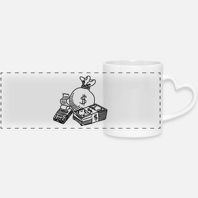 Money - Panoramic mug with heart handle - white