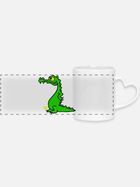 Smiling Crocodile, dreifarbiges Design - Panoramatasse mit Herzhenkel - Weiß