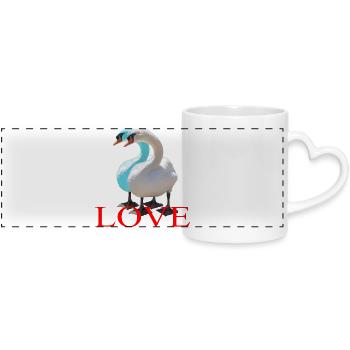 Duo de cygnes en forme de cœur - Mug panoramique avec anse en forme de cœur - blanc - Devant