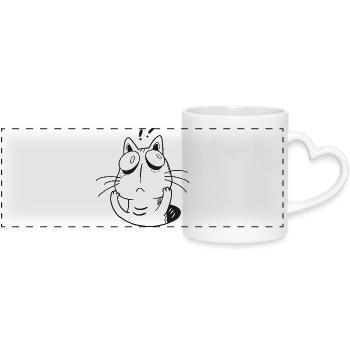 Anxious Cat – Funny Overthinking Kitty - Panoramic mug with heart handle - white - Front
