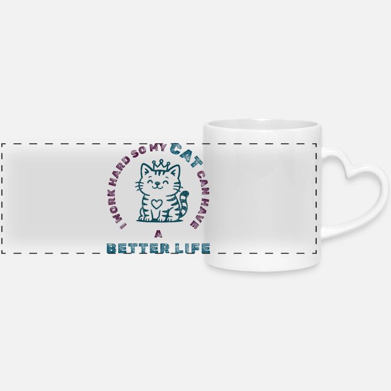 Work Hard for My Cat – Funny Pet Tee - Panoramic mug with heart handle - white
