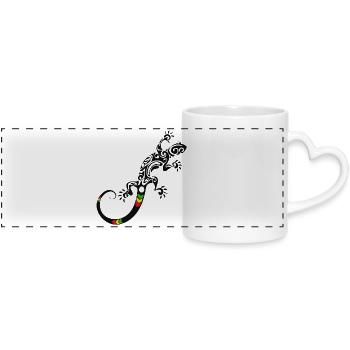 Lebendiges Tribal-Salamander-Design - Panoramatasse mit Herzhenkel - Weiß - Vorne