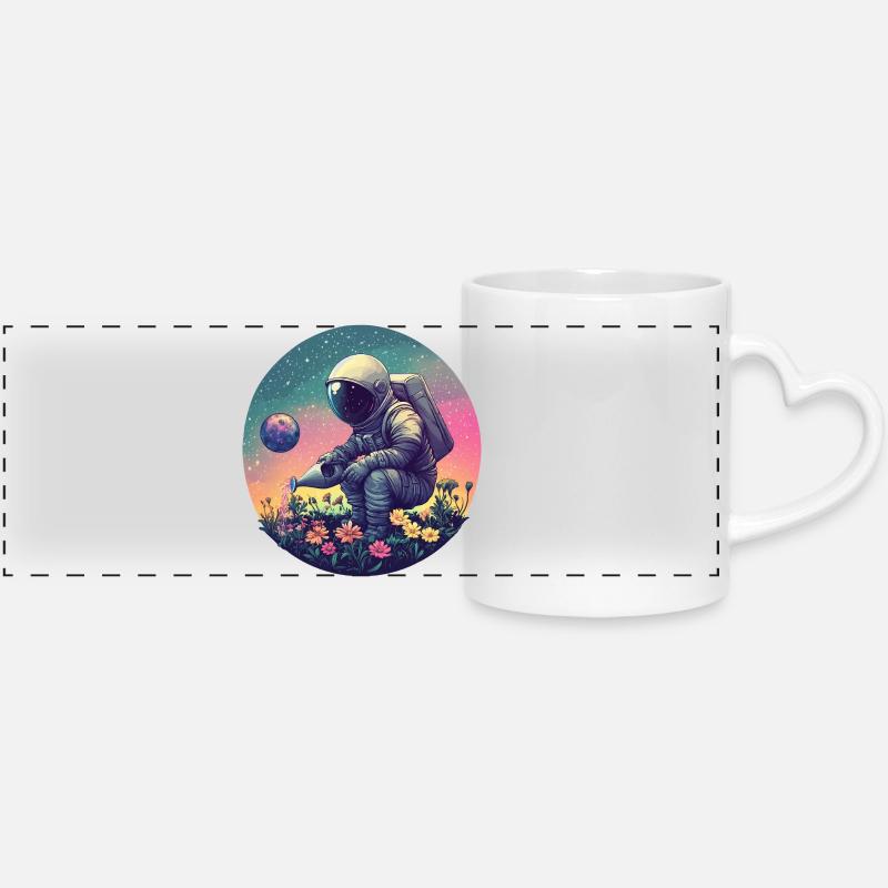 Astronaute de Space Blossoms - Mug panoramique avec anse en forme de cœur - blanc