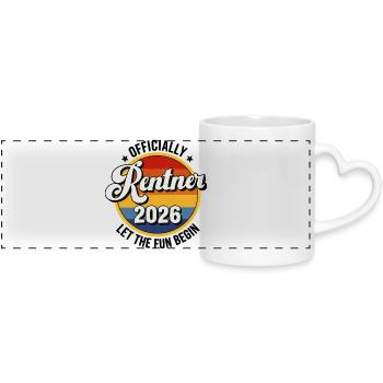 Rentner 2026 Retro Patch Frührente Abschlußparty - Panoramatasse mit Herzhenkel - Weiß - Vorne