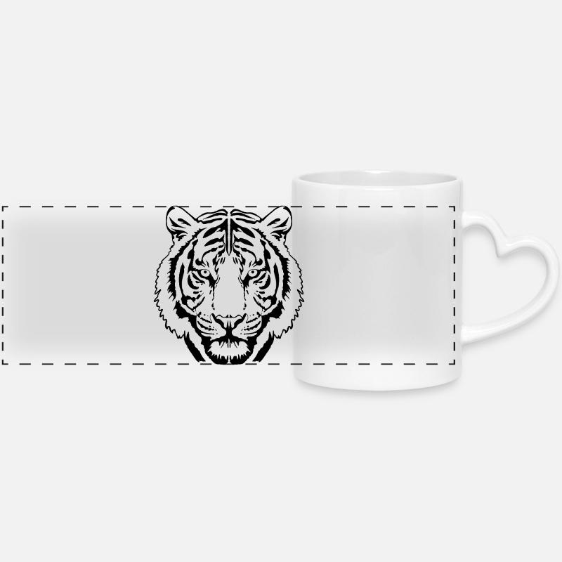 Tiger Line Art - Panoramic mug with heart handle - white