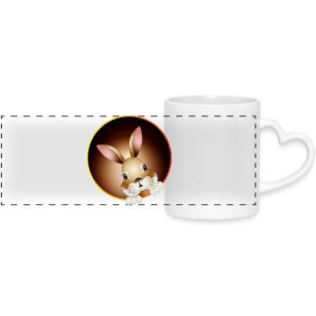 Curious rabbit looks out of the rabbit hole - Panoramic mug with heart handle - white - Front