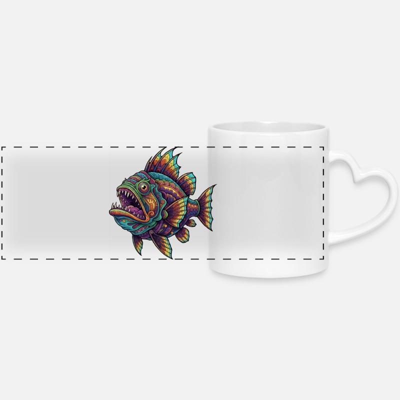 Rainbow Fish with Pattern - Panoramic mug with heart handle - white