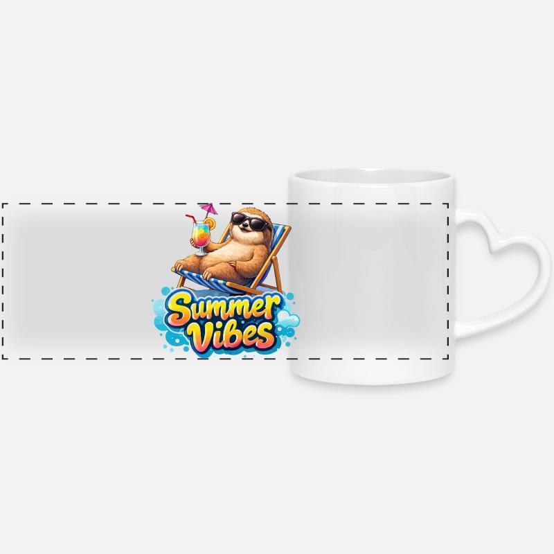 Summer Vibes: Chill Sloth - Panoramic mug with heart handle - white