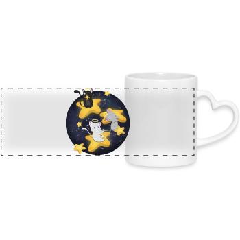 Kawaii Space Cats Sitting Stars Shirt - Panoramatasse mit Herzhenkel - Weiß - Vorne
