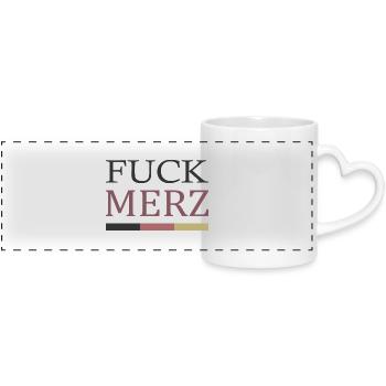 fuck merz - Panoramatasse mit Herzhenkel - Weiß - Vorne