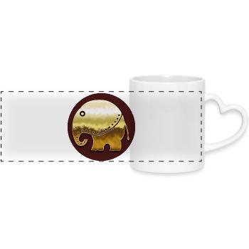 Éléphant d’or (Ethno, Cercle) - Mug panoramique avec anse en forme de cœur - blanc - Devant