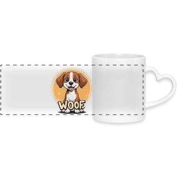 Dog says WOOF - Panoramic mug with heart handle - white - Front