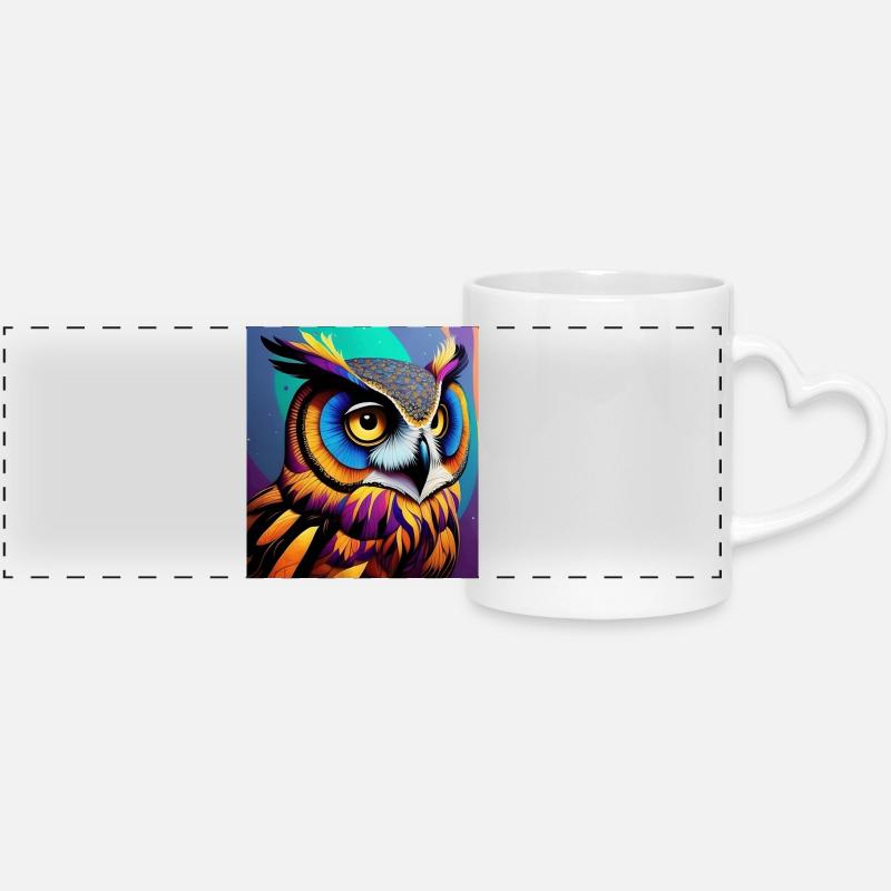 Hibou - Mug panoramique avec anse en forme de cœur - blanc