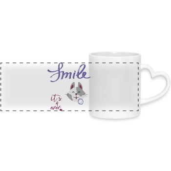 Sourire, Rire, Chat - Mug panoramique avec anse en forme de cœur - blanc - Devant