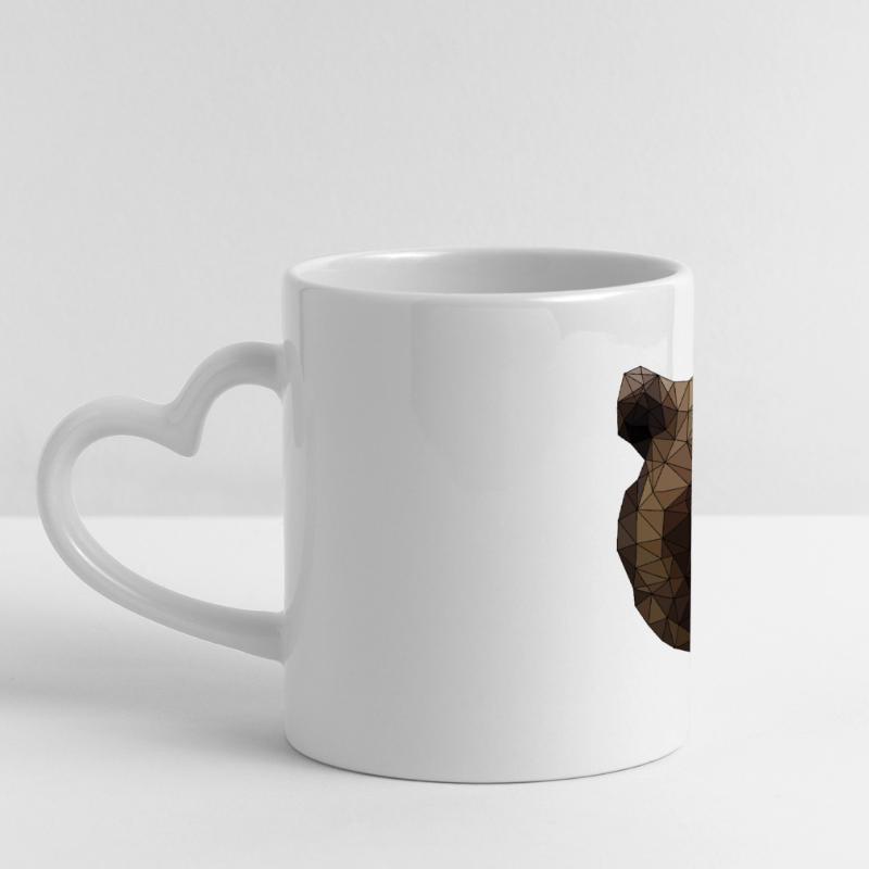 Polygonal Brown Bear Triangular Low Poly Art Panoramic mug with heart handle