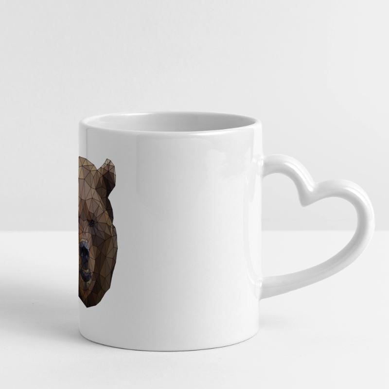 Polygonal Brown Bear Triangular Low Poly Art Panoramic mug with heart handle
