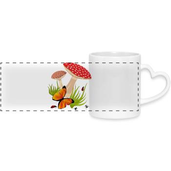 Toadstools, Butterfly - Panoramic mug with heart handle - white - Front