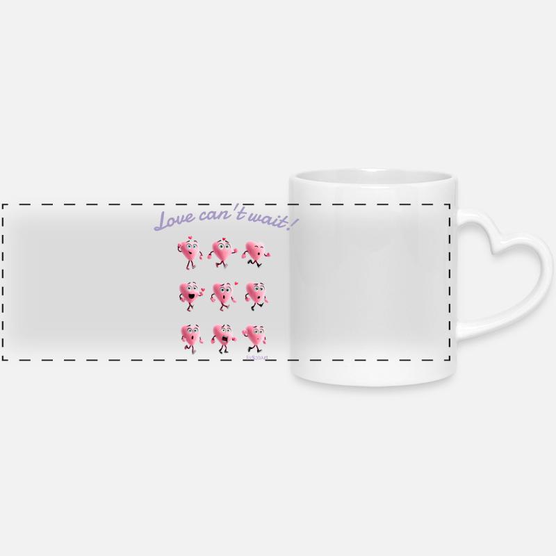 Heart- Love Love Can't Wait - Panoramic mug with heart handle - white