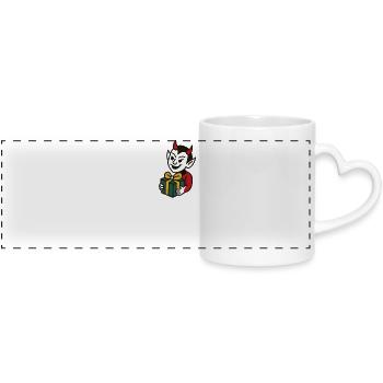 Naughty Devil with Gift Cartoon Motif - Panoramic mug with heart handle - white - Front