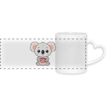 Cute Koala with Coffee - Panoramic mug with heart handle - white - Front