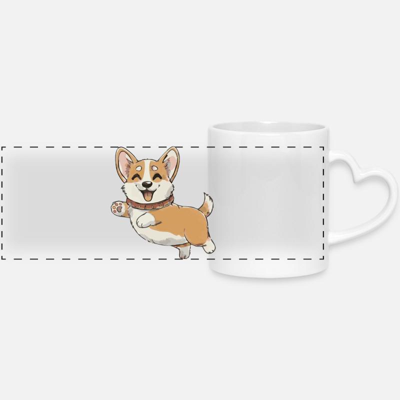 Happy Corgi in Motion - Panoramic mug with heart handle - white