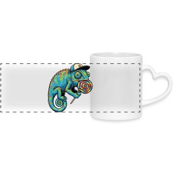 Caméléon drôle avec une sucette - Mug panoramique avec anse en forme de cœur - blanc - Devant