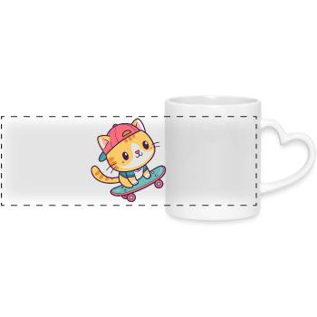 Colorful skate cat - Panoramic mug with heart handle - white - Front
