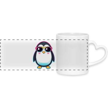 Schicker Pinguin mit Regenbogengläser - Panoramatasse mit Herzhenkel - Weiß - Vorne