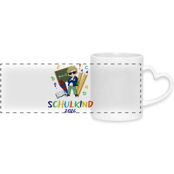 Schulkind 2026 Bunt - Panoramatasse mit Herzhenkel - Weiß - Vorne