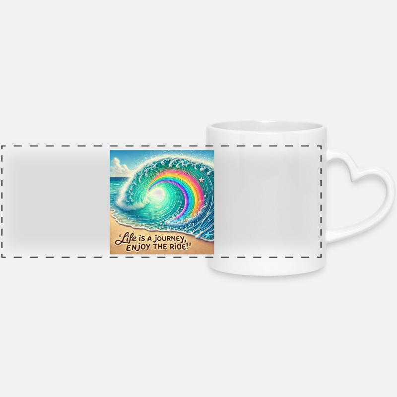 Wellenreise Regenbogenwirbel - Panoramatasse mit Herzhenkel - Weiß