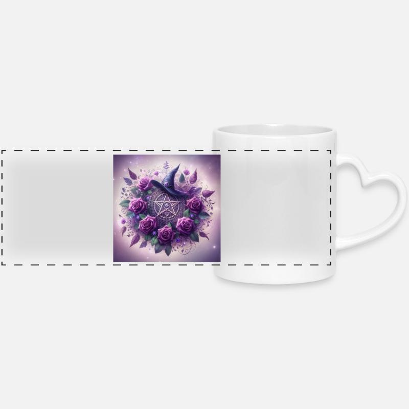 Pentagram with Witches Hat Purple - Panoramic mug with heart handle - white