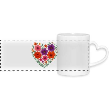 Flower Heart – Motif romantique dans un style vintage - Mug panoramique avec anse en forme de cœur - blanc - Devant