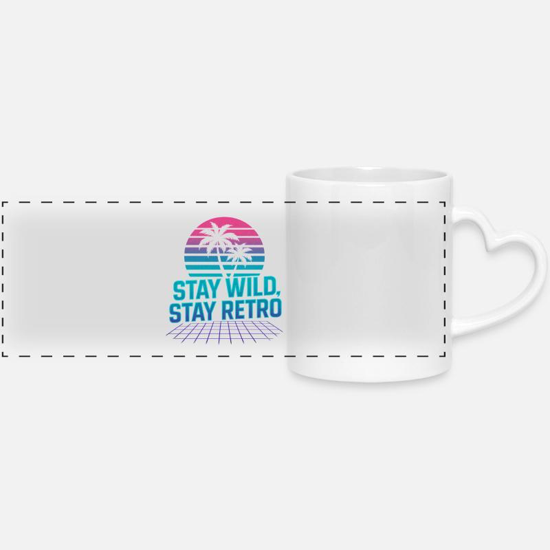 Stay Wild, Stay Retro Palm Trees Neon - Panoramic mug with heart handle - white