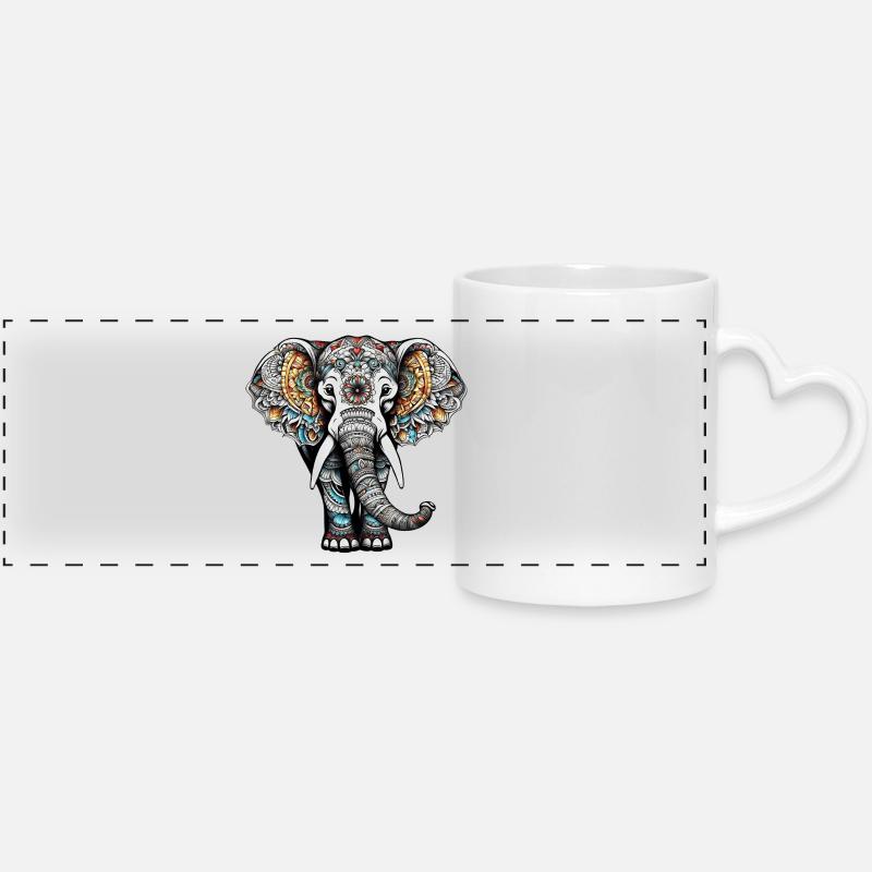 Colorful elephant in tattoo style - Panoramic mug with heart handle - white