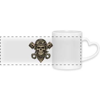 Crâne biker mécanique vintage - Mug panoramique avec anse en forme de cœur - blanc - Devant
