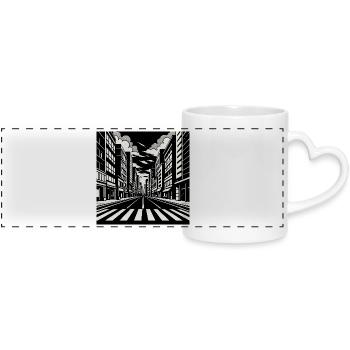 Perspective urbaine de la rue – Art en noir et blanc - Mug panoramique avec anse en forme de cœur - blanc - Devant