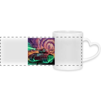 Futuristic Battle Tank in War-Torn City - Panoramic mug with heart handle - white - Front