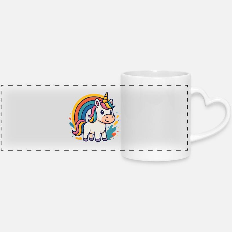 Rainbow Unicorn Graphic - Panoramic mug with heart handle - white