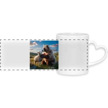 Heart's Bond Bear Lamb in the Field - Panoramic mug with heart handle - white - Front