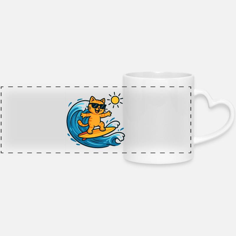 Sun Surfer Cat - Panoramic mug with heart handle - white