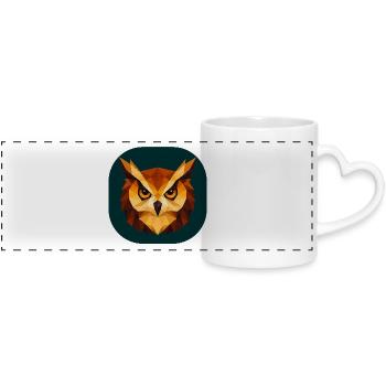 Geometric Owl Head Polygon Art - Panoramic mug with heart handle - white - Front