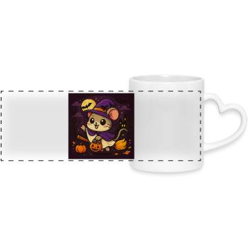 Cute Halloween Mouse as a Witch - Panoramic mug with heart handle - white - Front