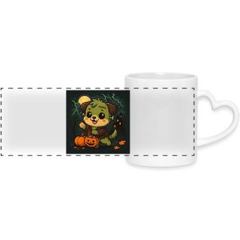 Frankenpawe Halloween Friend Dog Chibi Kawaii - Panoramic mug with heart handle - white - Front