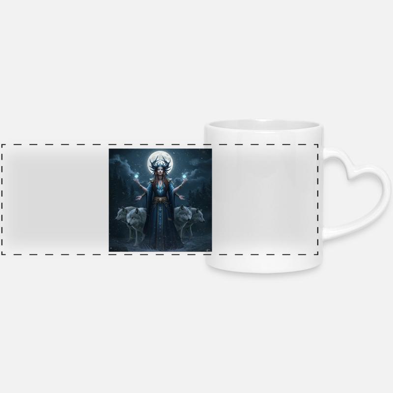Moon Queen of Wolves - Panoramic mug with heart handle - white