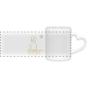 View of the butterfly - Panoramic mug with heart handle - white - Front