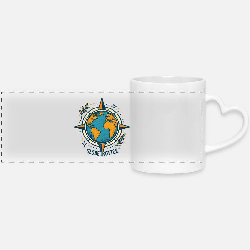 Vintage globetrotting traveler compass - Panoramic mug with heart handle - white
