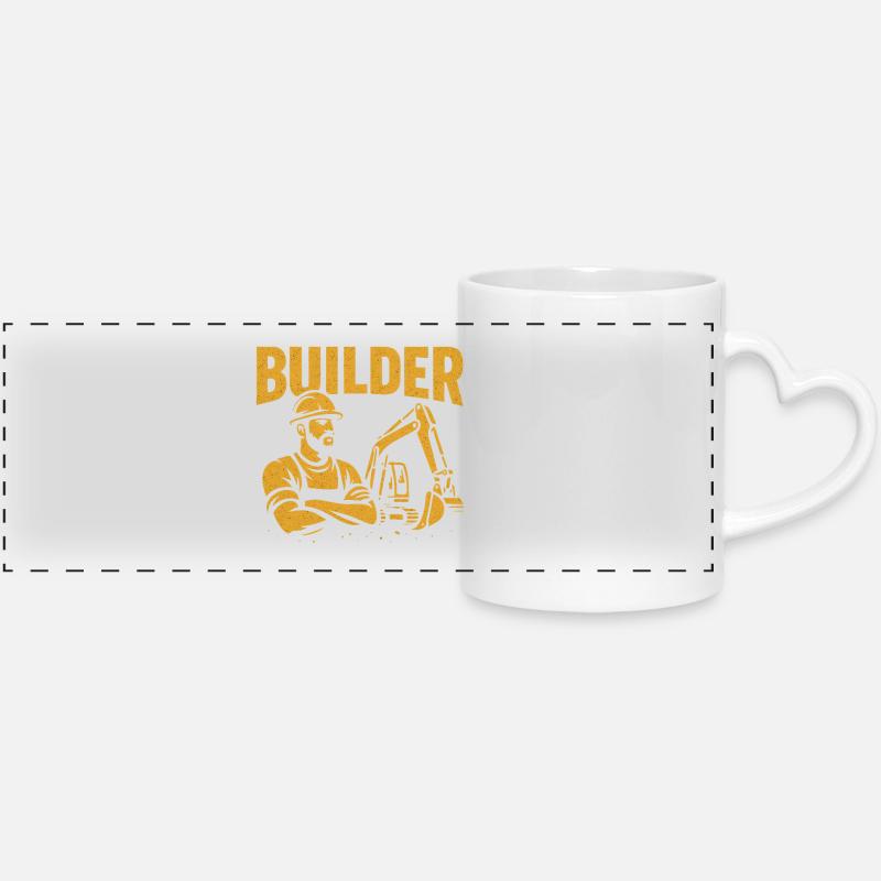 Construction worker kraft yellow on black - Panoramic mug with heart handle - white