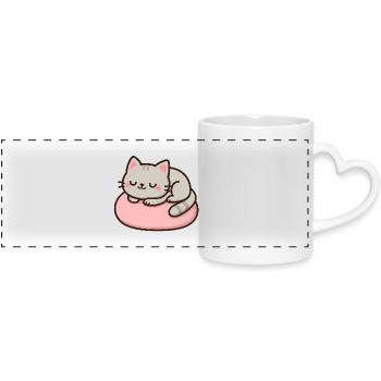 Sweet Cat on Pink Cushion - Panoramic mug with heart handle - white - Front