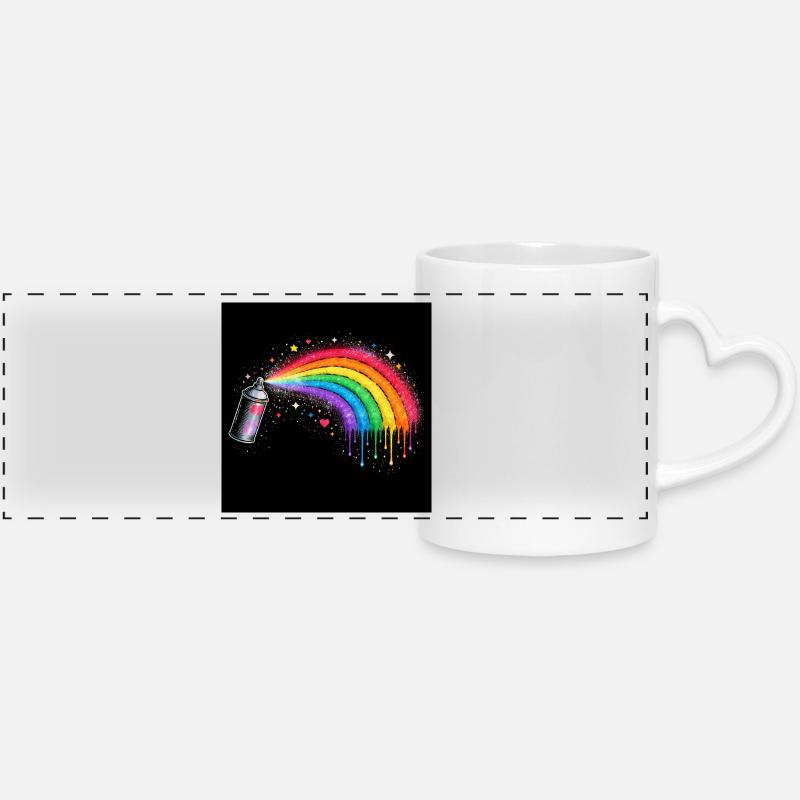 Rainbow Spray Art - Panoramic mug with heart handle - white