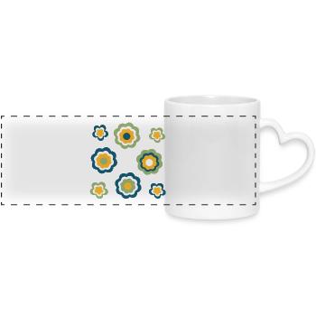 70s Flower Pattern Green - Panoramic mug with heart handle - white - Front